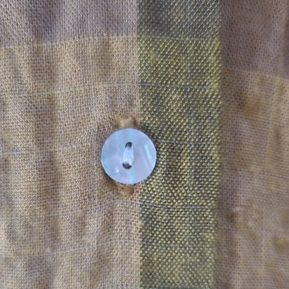 Jane + Delancey Mustard & Brown Gingham Plaid Gauzy Camp Shirt - Size L - Picture 4 of 8
